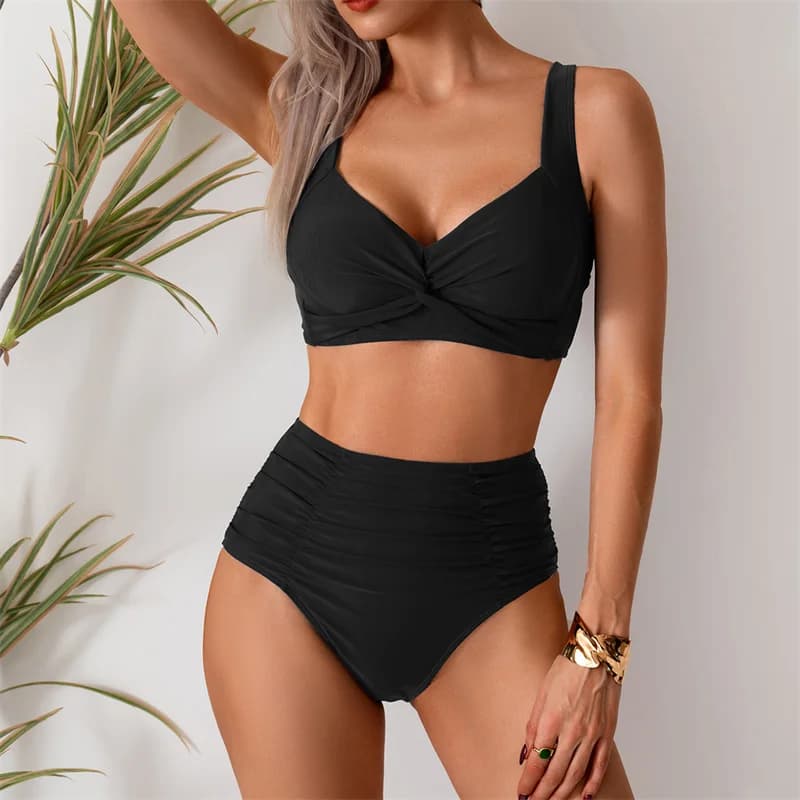 High-Waisted Two-Piece Bikini Set with Padded Swim Top